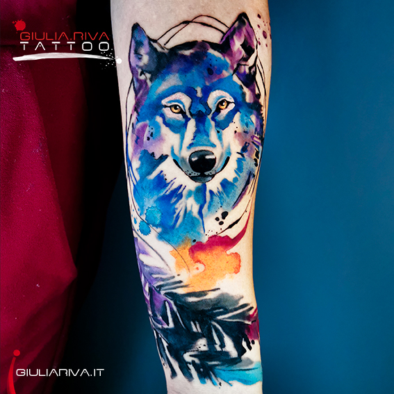 lupo tatuaggio colore ritratto wolf tattoo watercolor
