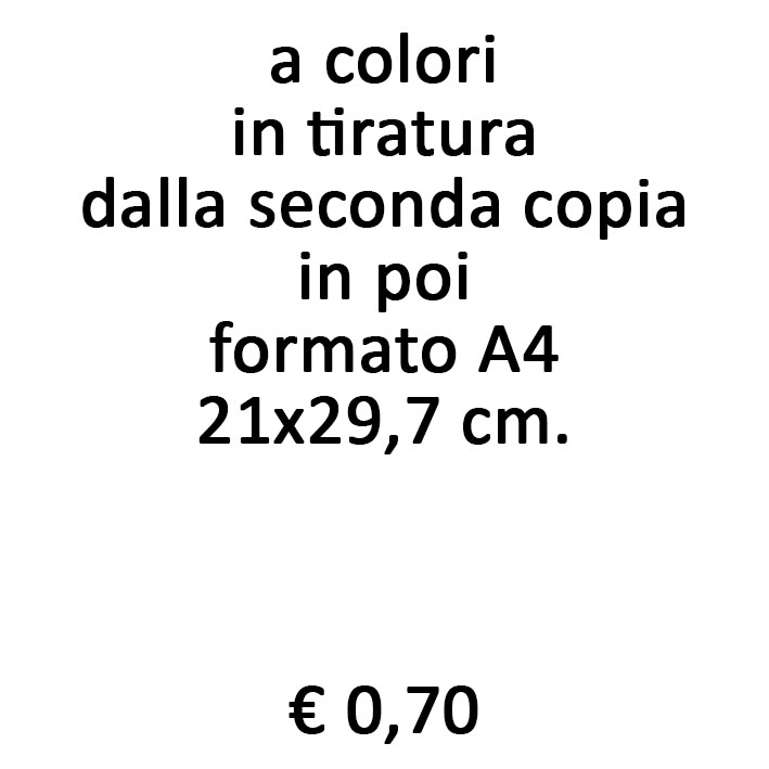 fotocopie a colori in tiratura dalla seconda copia in poi formato A4 250 gr.
