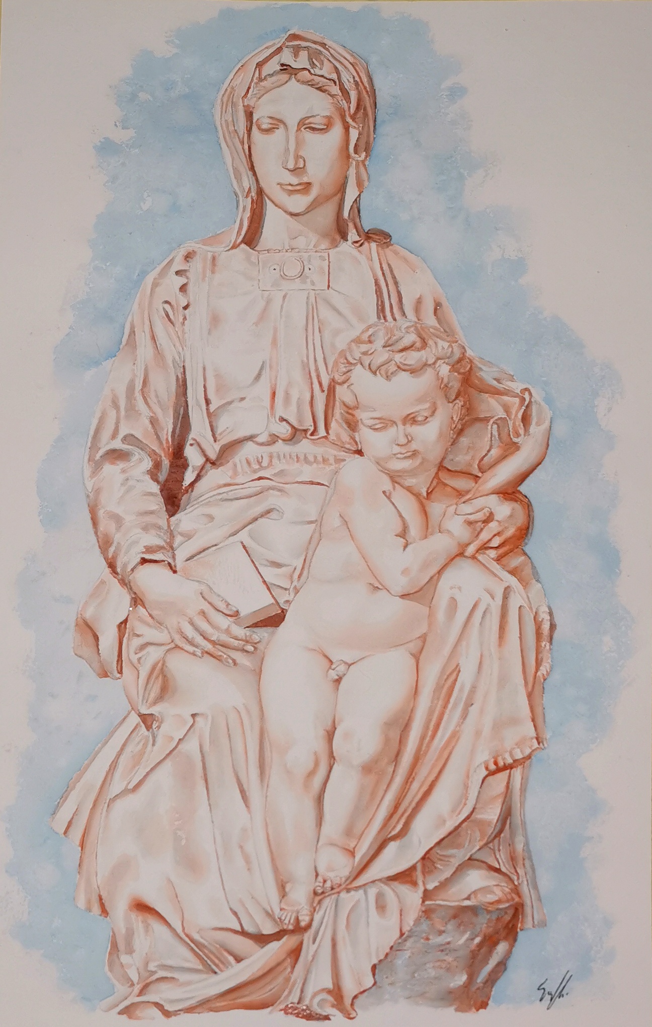 waterpaint of the famous Madonna  di Brouge, sculpture by Michelangelo