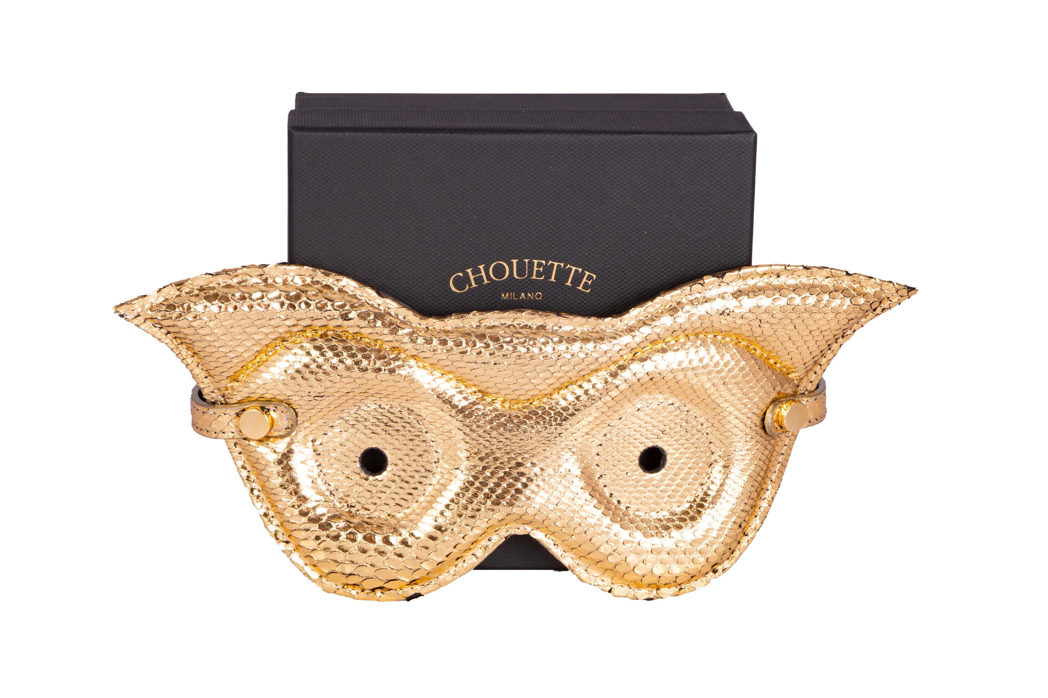 Mask Chouette in Vero Pitone  Col. Oro Laminato