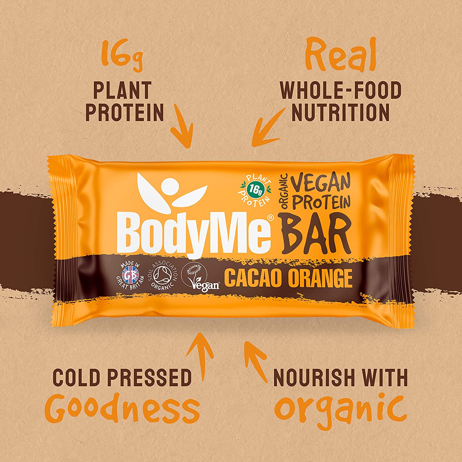 BodyMe Barrette Proteiche Vegan Bio | Crudo Cacao Arancia | 60g