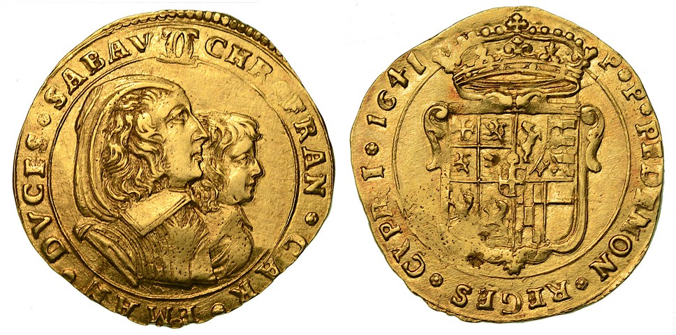 CARLO EMANUELE II. Regg. MARIA DI BORBONE (1638-1675).  Doppia d'oro 1641 (II tipo).   buon BB