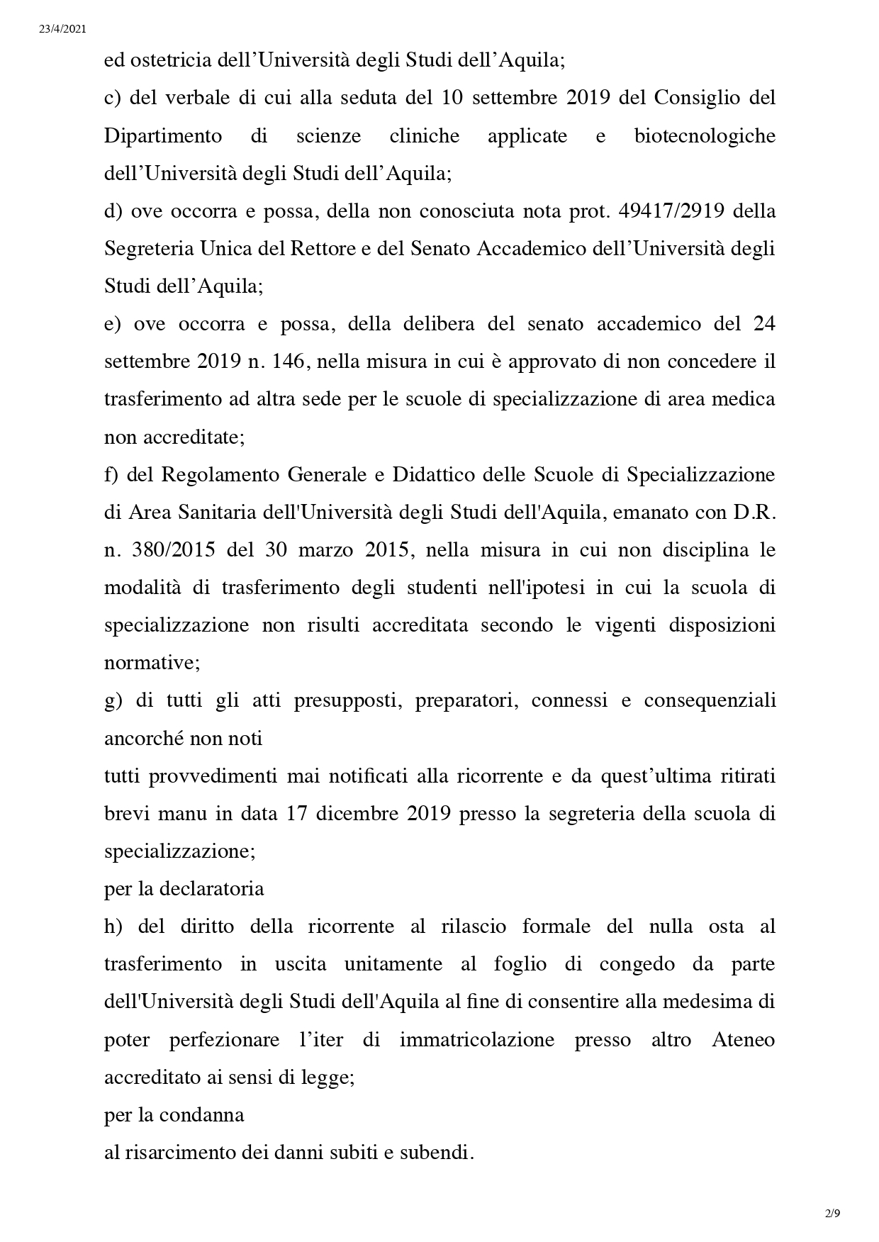 sentenza n 00157-2020 - TAR Abruzzo - nulla osta specializzandi_page-0002jpg
