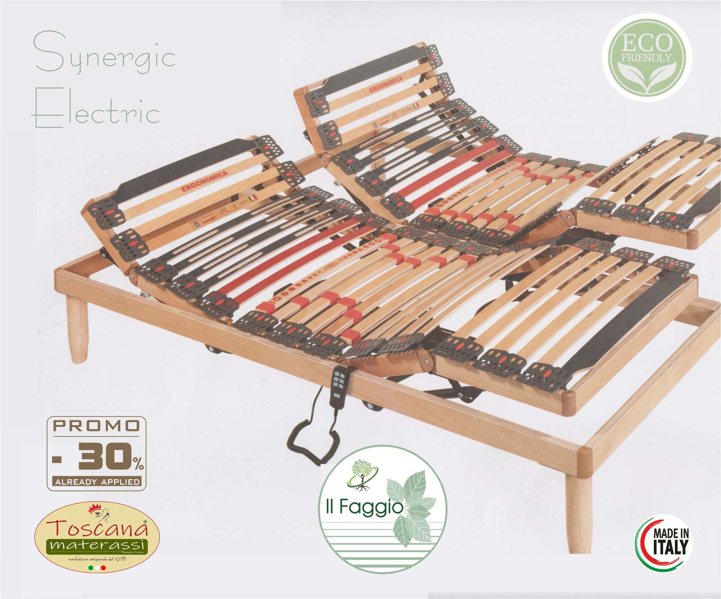 SYNERGIC  ELECTRICAL bed base in eco friendly natural beech