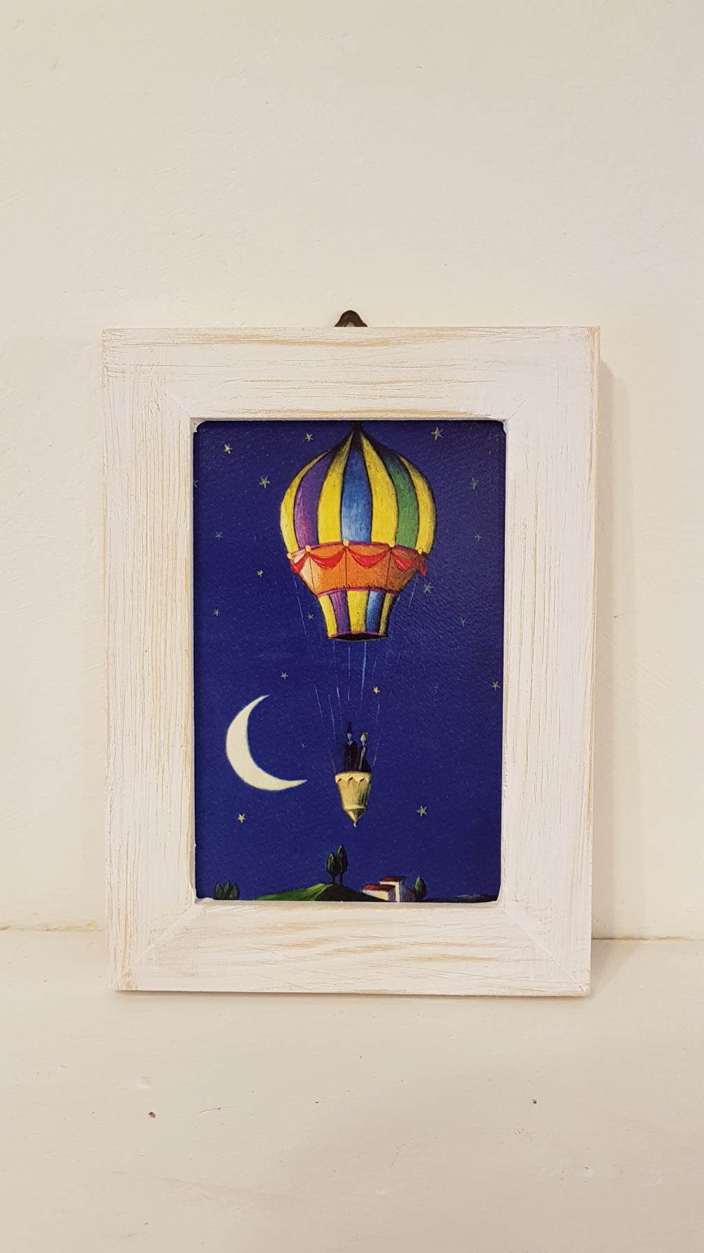 Mongolfiera nella notte  con cornice, Hot air balloon in the night with frame