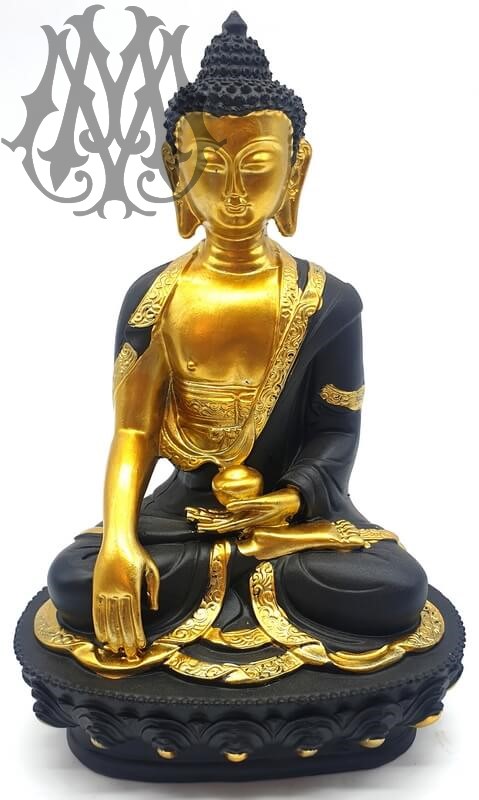 Statua e ciotola di Buddha in resina Nero / Oro 20 cm