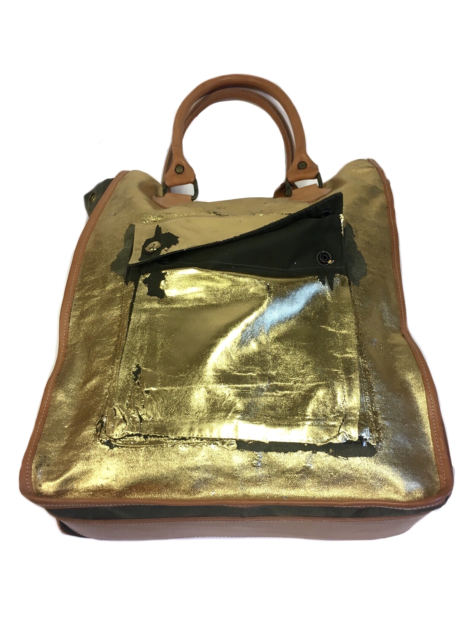 Distressed gold laminated Tote bag