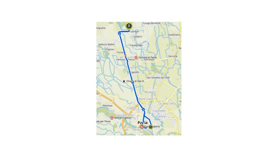 Mappa percorso dalle campagne al centro di Pavia organizzata da le anatre OUTDOOR
