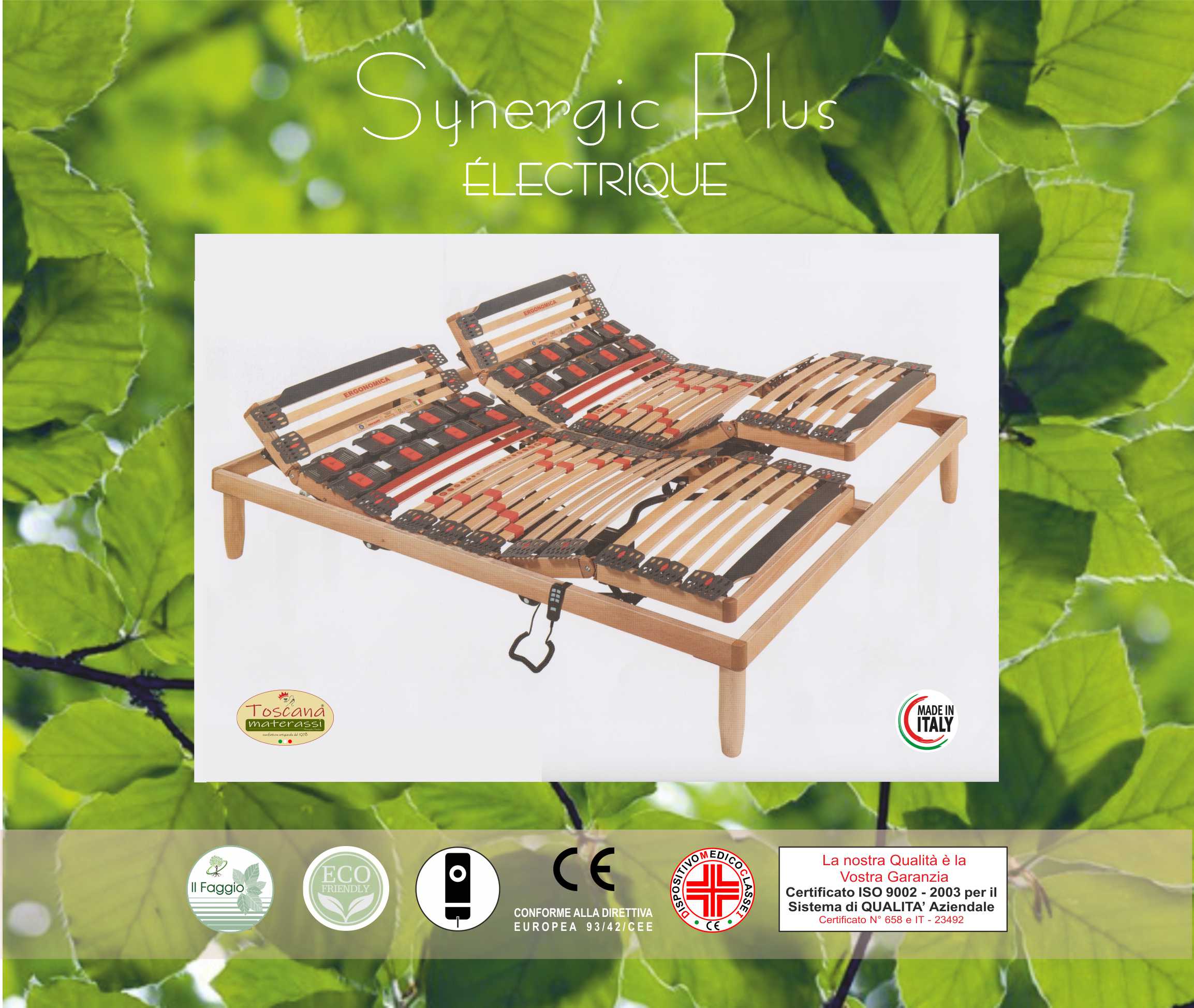 Sommier SYNERGIC PLUS  ÉLECTRIQUE en hêtre naturel écologique