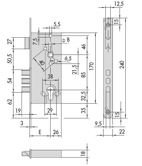 CISA 52521 - Serratura CISA da infilare a cilindro sagomato per montanti con catenacci a pistone
