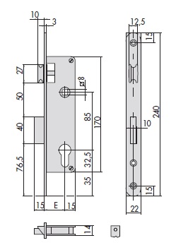 CISA 5C011 - Serratura CISA da infilare a cilindro sagomato per montanti in legno