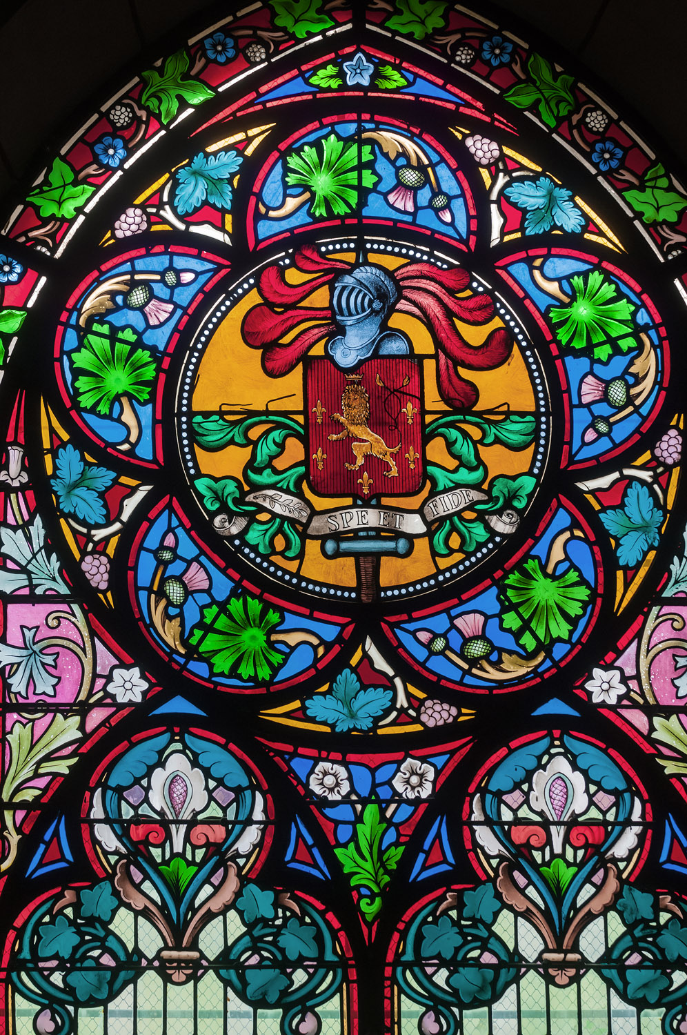 stained-glass window in the Valmagne Abbey, France