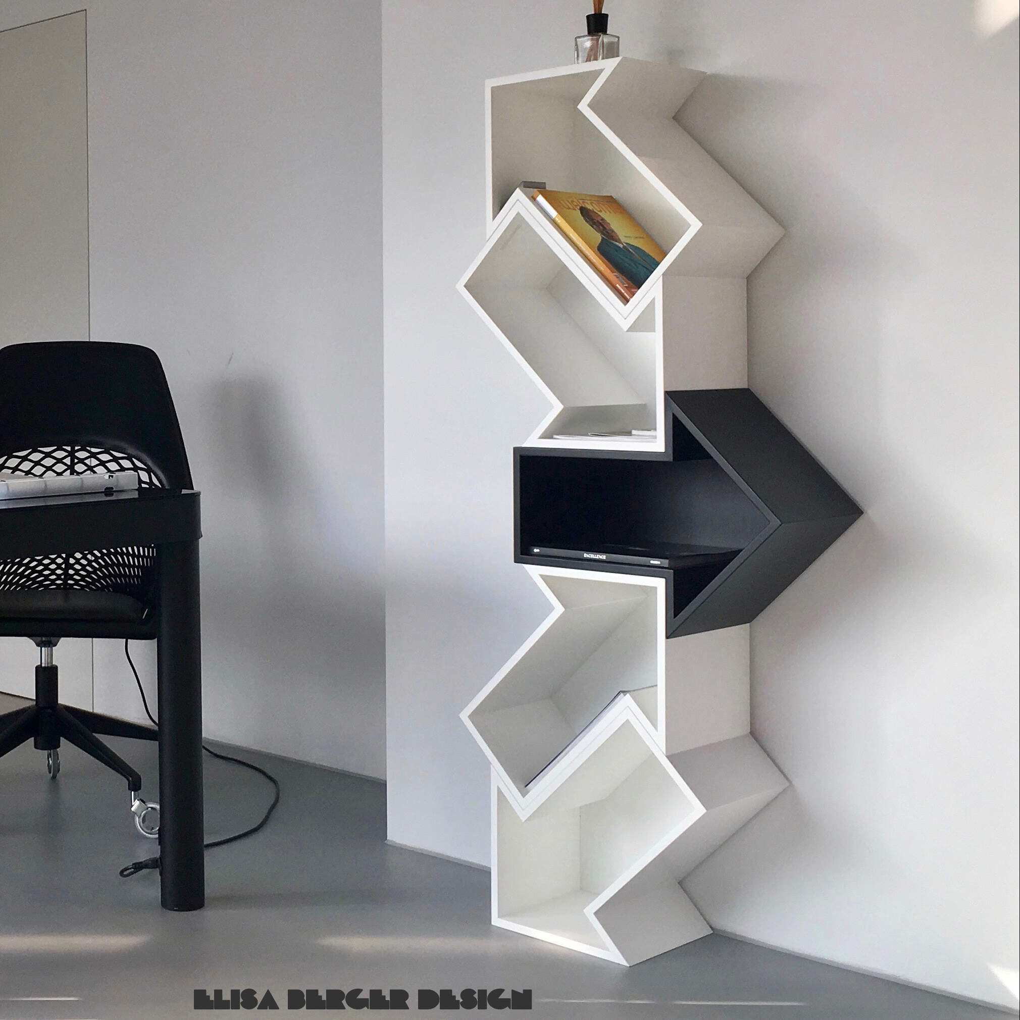 Libreria,scaffale modulare legno,modular bookcase shelf-ELECTRA-ELISA BERGER DESIGN-Black&White 5pz