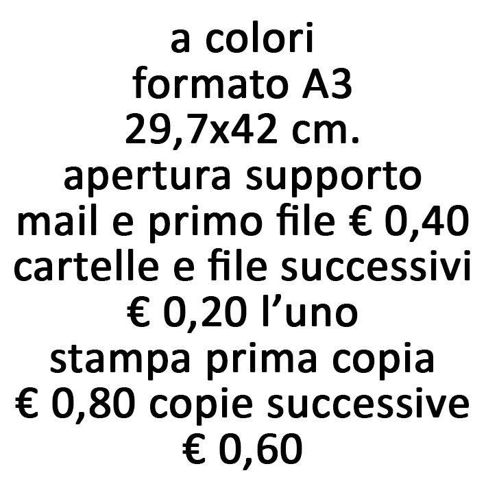 stampe da file a colori formato A3 carta 80 gr.