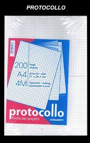 Fogli Protocollo 60 gr. 200 fg. Quadri 4 mm.