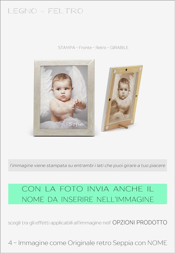 CO LP 19 Cornice in Legno Perla e Feltro stampato Fronte-retro Personalizzata cm 19x24,5
