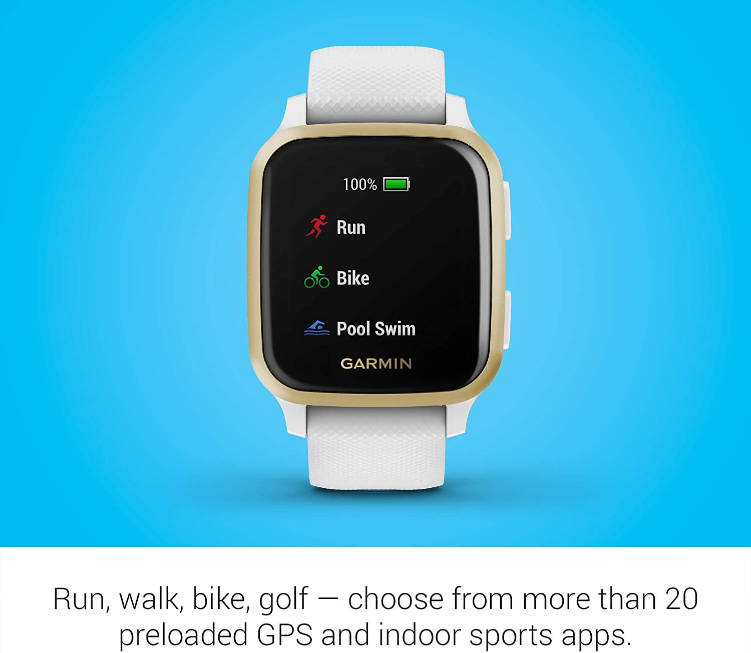 Garmin Venu Sq, Smartwatch GPS Sport con Monitoraggio della Salute e Garmin Pay, Bianco (Bianco/Oro)