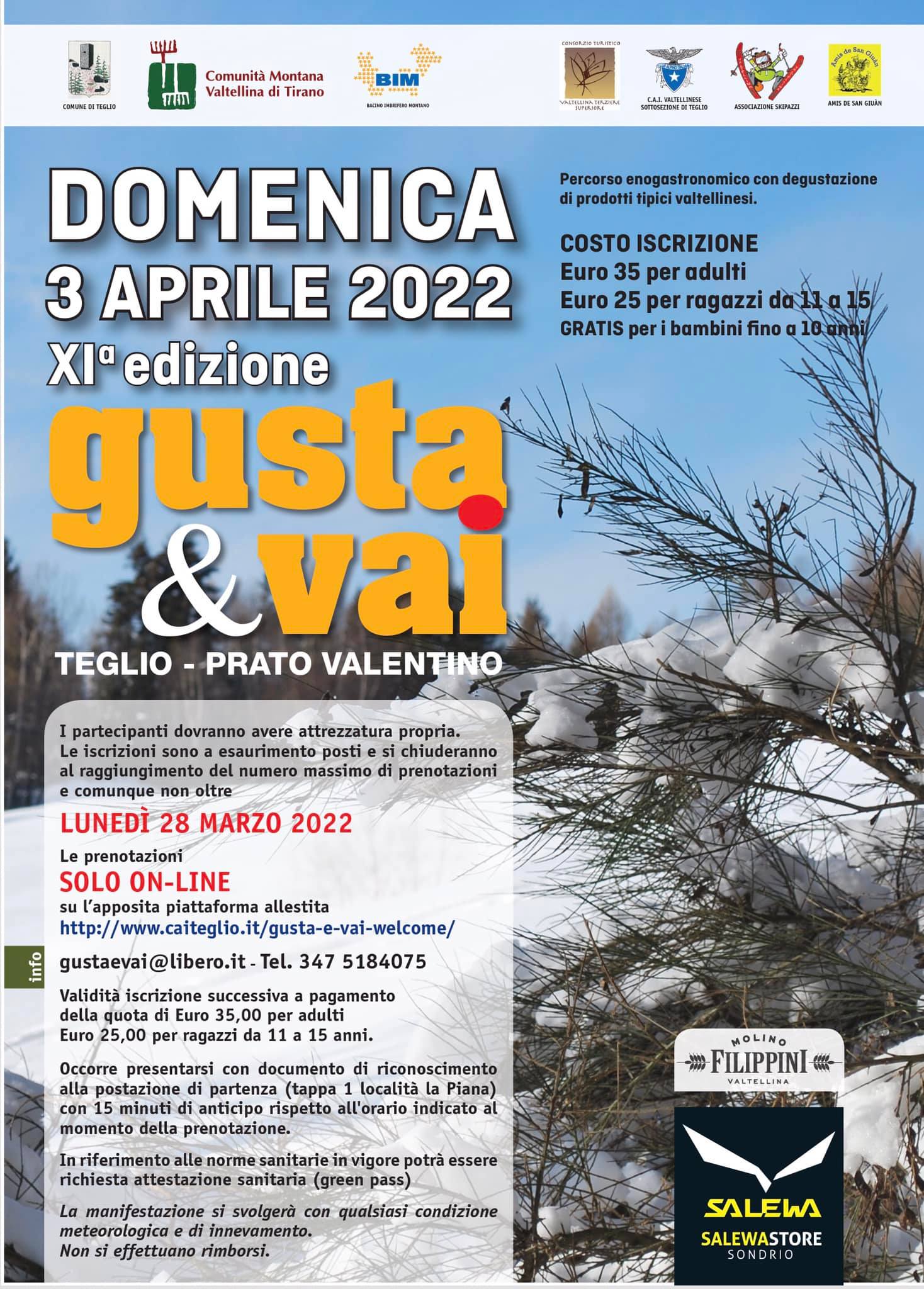UNDICESIMA EDIZIONE PER “GUSTA & VAI” A Teglio - Prato Valentino il 3 aprile 2022