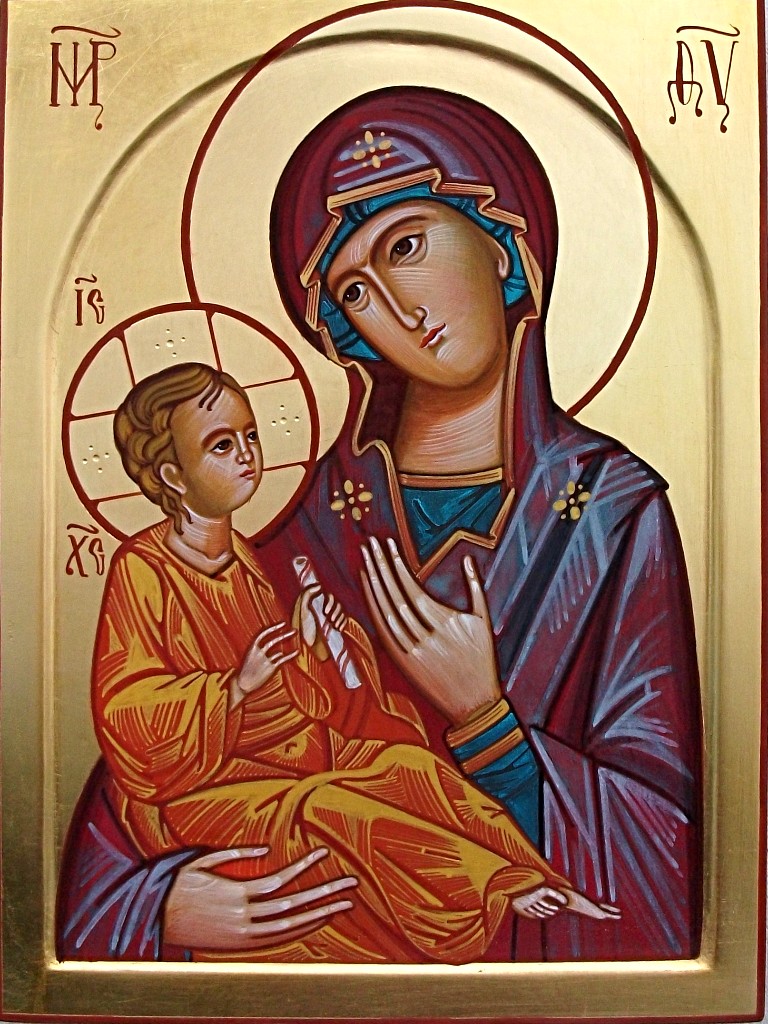 Vergine con bambino,icona dipinta a mano