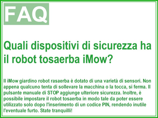 Quali dispositivi di sicurezza ha il robot tosaerba iMow?