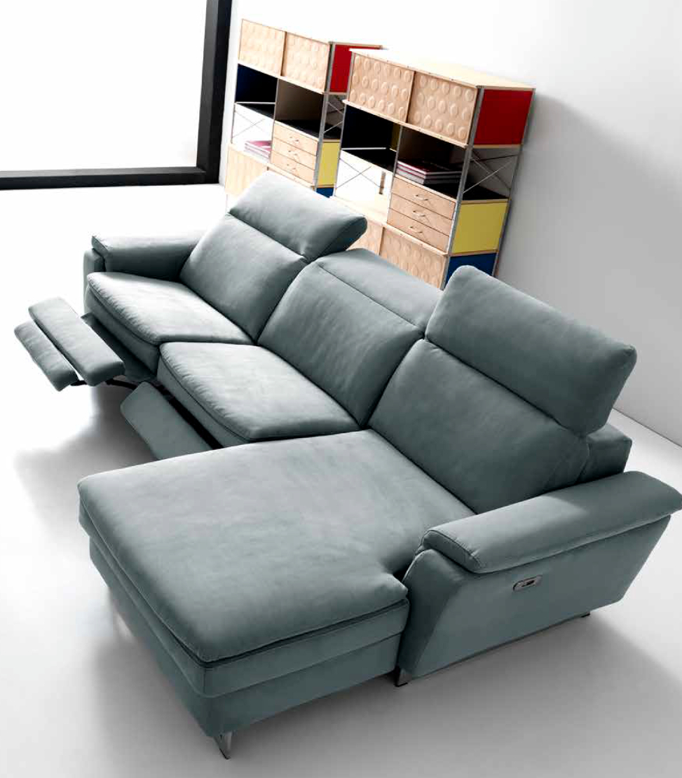 divano moderno in tessuto grigio - con penisola e meccanismo relax