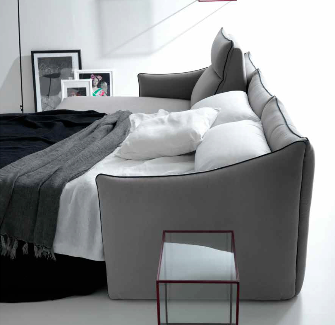 divano letto moderno in tessuto grigio - con penisola - particolare