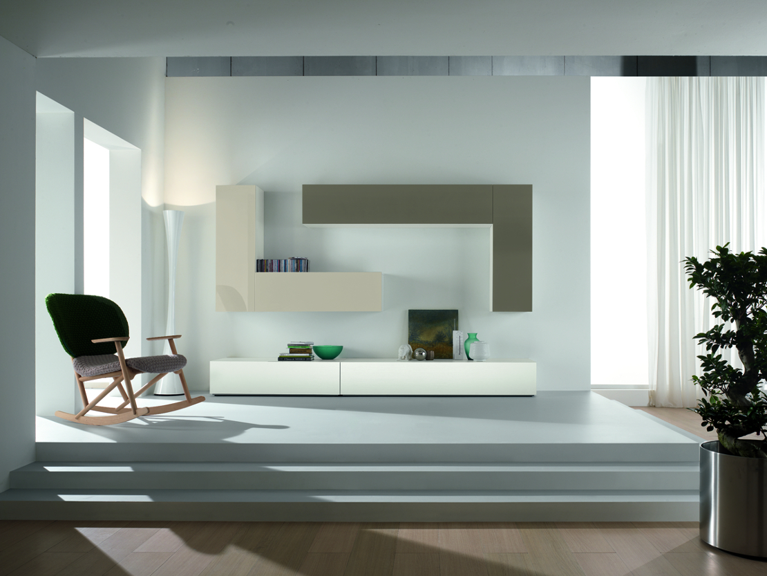 soggiorno moderno bianco frassino visone tortora lucido - con elementi sospesi