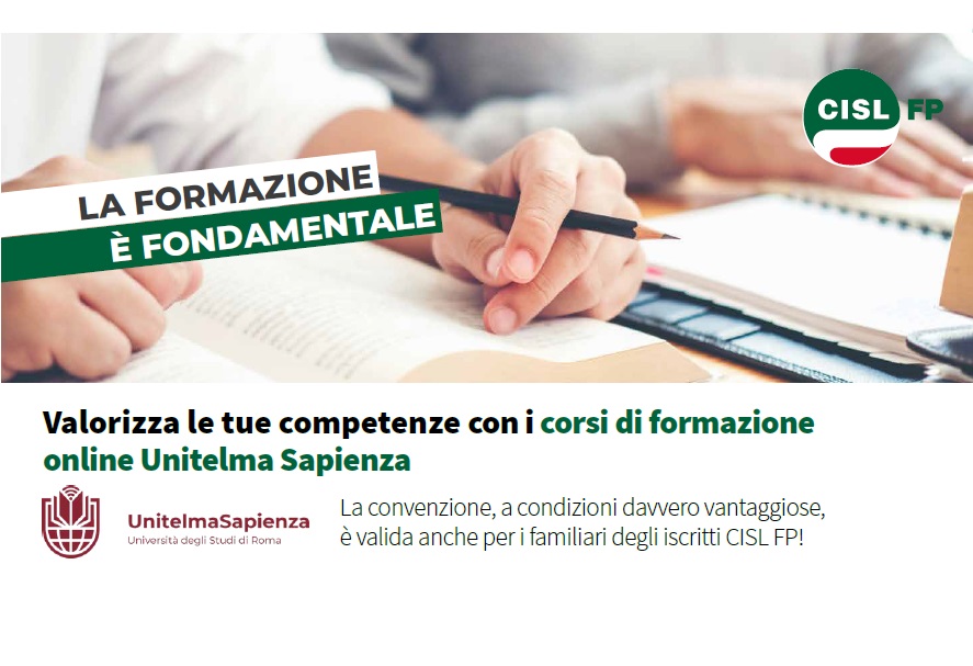 Rinnovate le opportunità formative in convenzione: Unitelma Sapienza per tutti gli iscritti CISL FP Verona