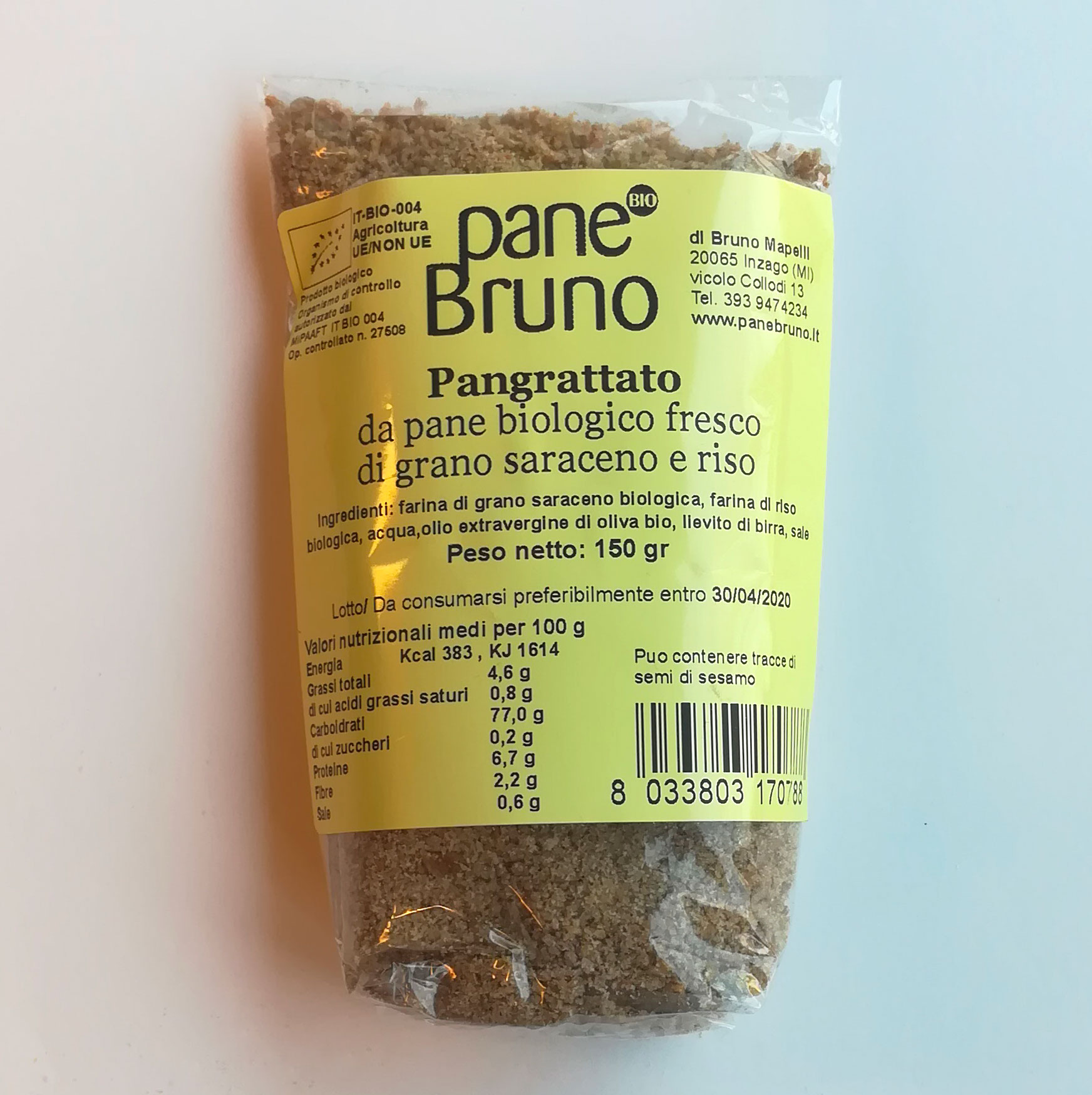 Pangrattato di  grano saraceno e di  riso - da pane biologico fresco - 150 g