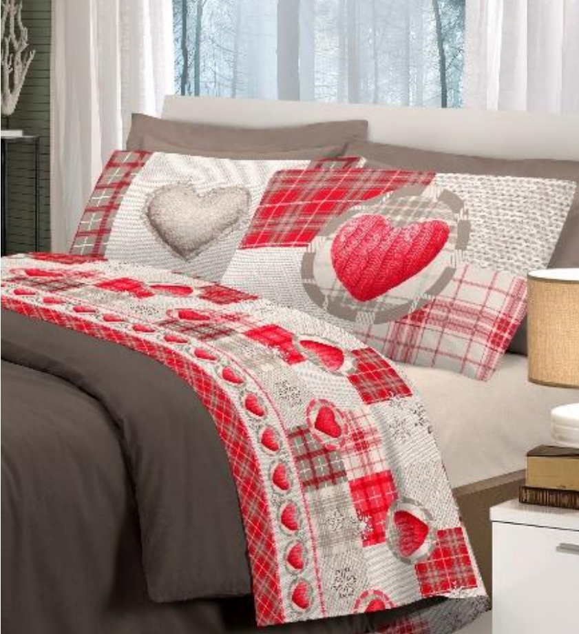 Completo letto lenzuola Love Mountain ( rosso, blu, beige, grigio )