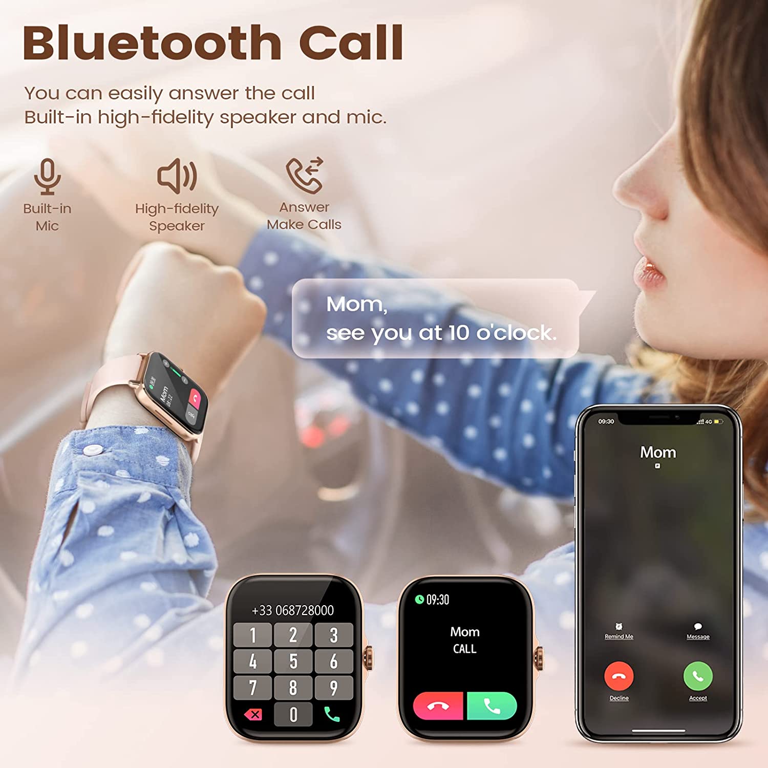 NAIXUES Smartwatch Donna Chiamata Bluetooth e Risposta Vivavoce