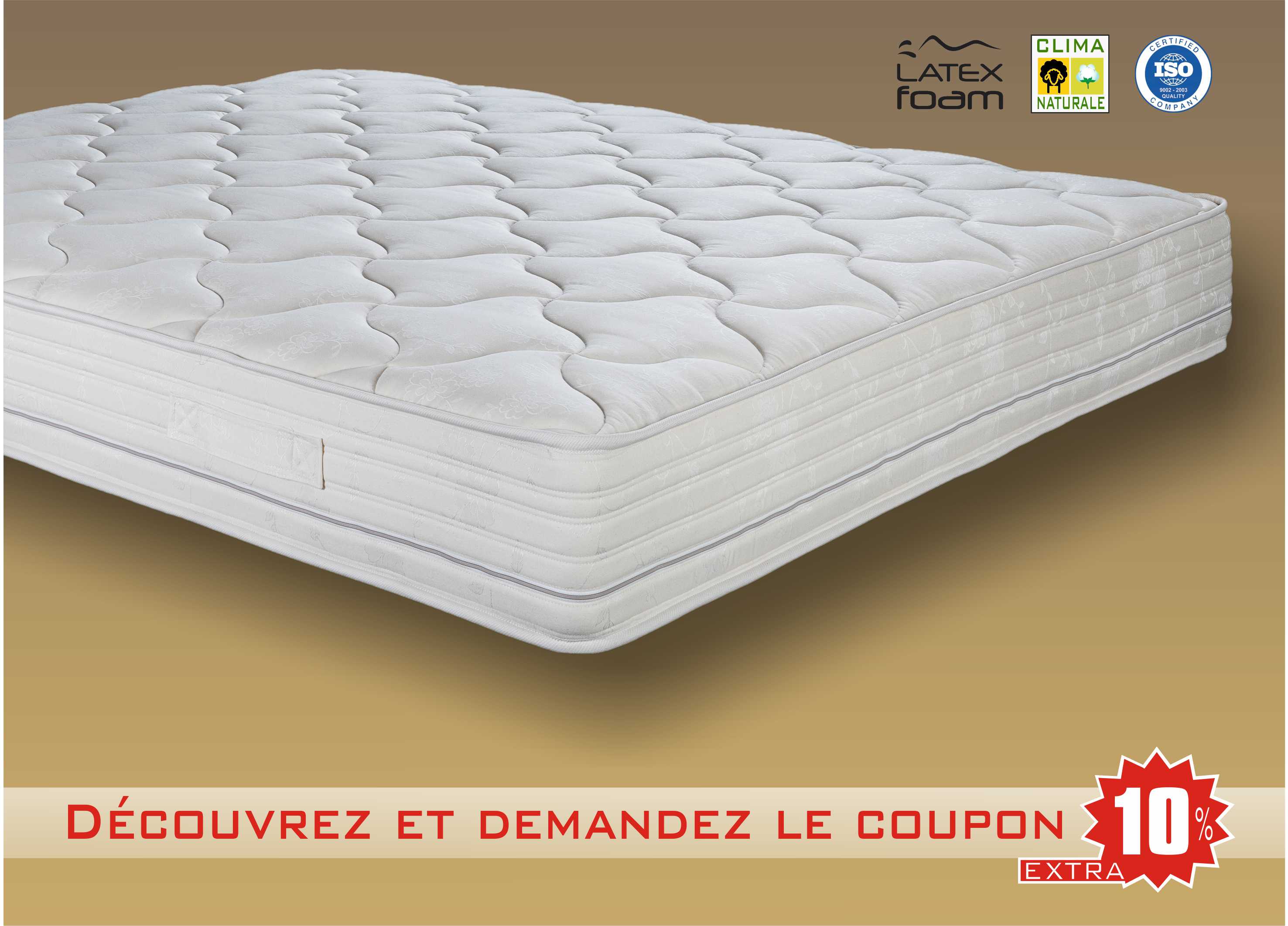 matelas botticelli en latex pur déhoussable avec laine et coton