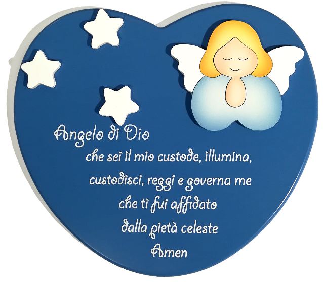 ANGELO DI DIO cuore blu con angelo celeste (27x24x2,5) cod.60000286