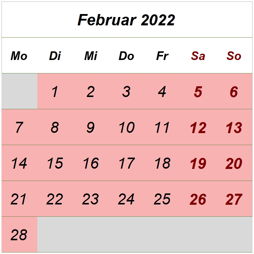 Öffnungszeiten Februar 2022