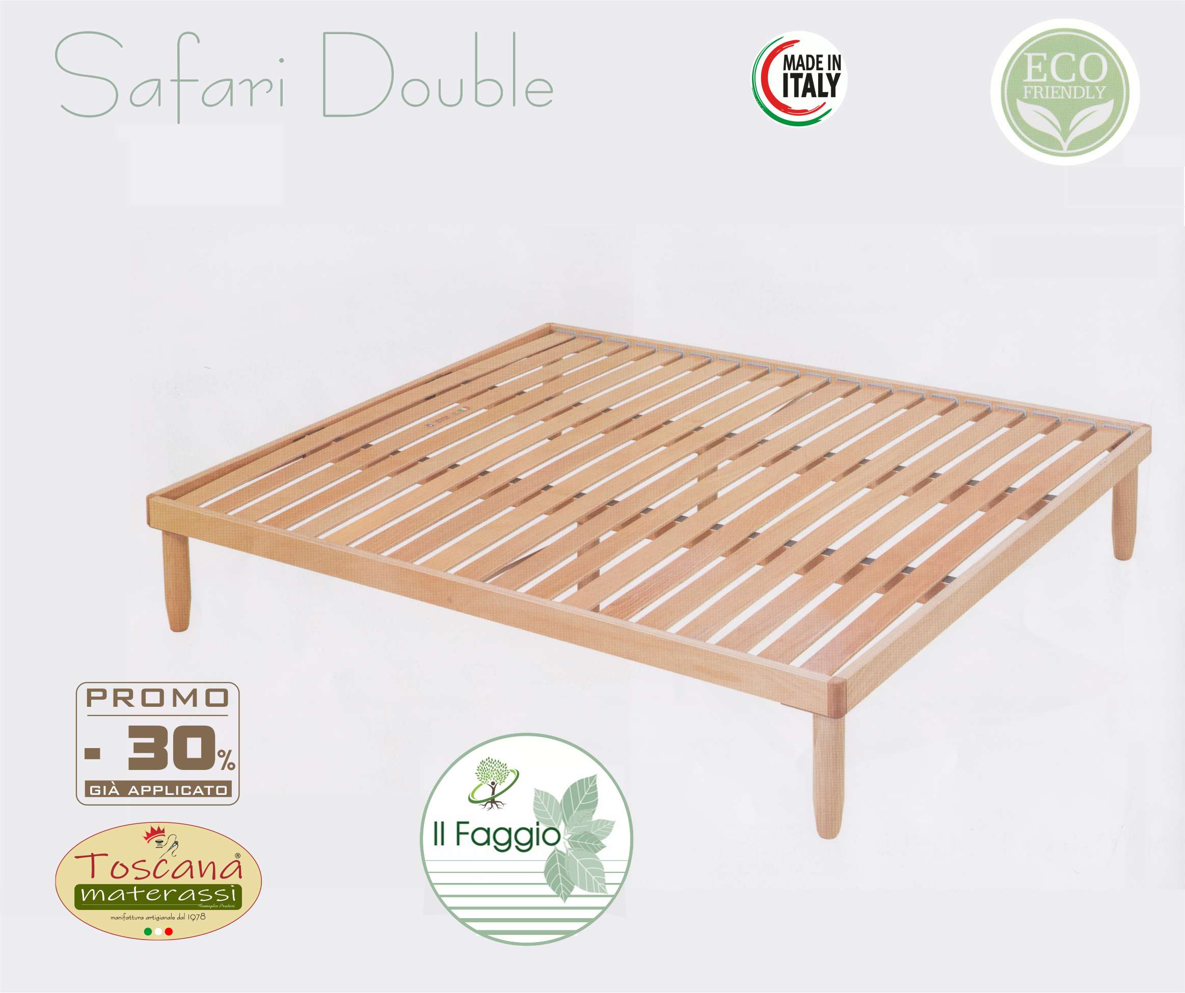 Base letto SAFARI DOUBLE in faggio naturale eco friendly