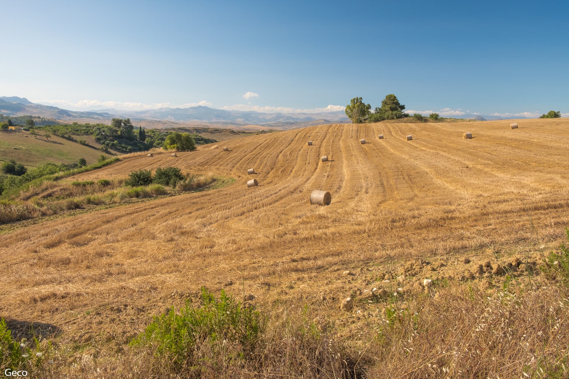 Sicilian countryside in summer after harvest