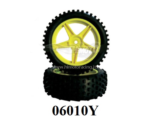 06010Y Coppia ruote anteriori gialle complete di cerchio Himoto buggy 1/10 Esagono 12mm