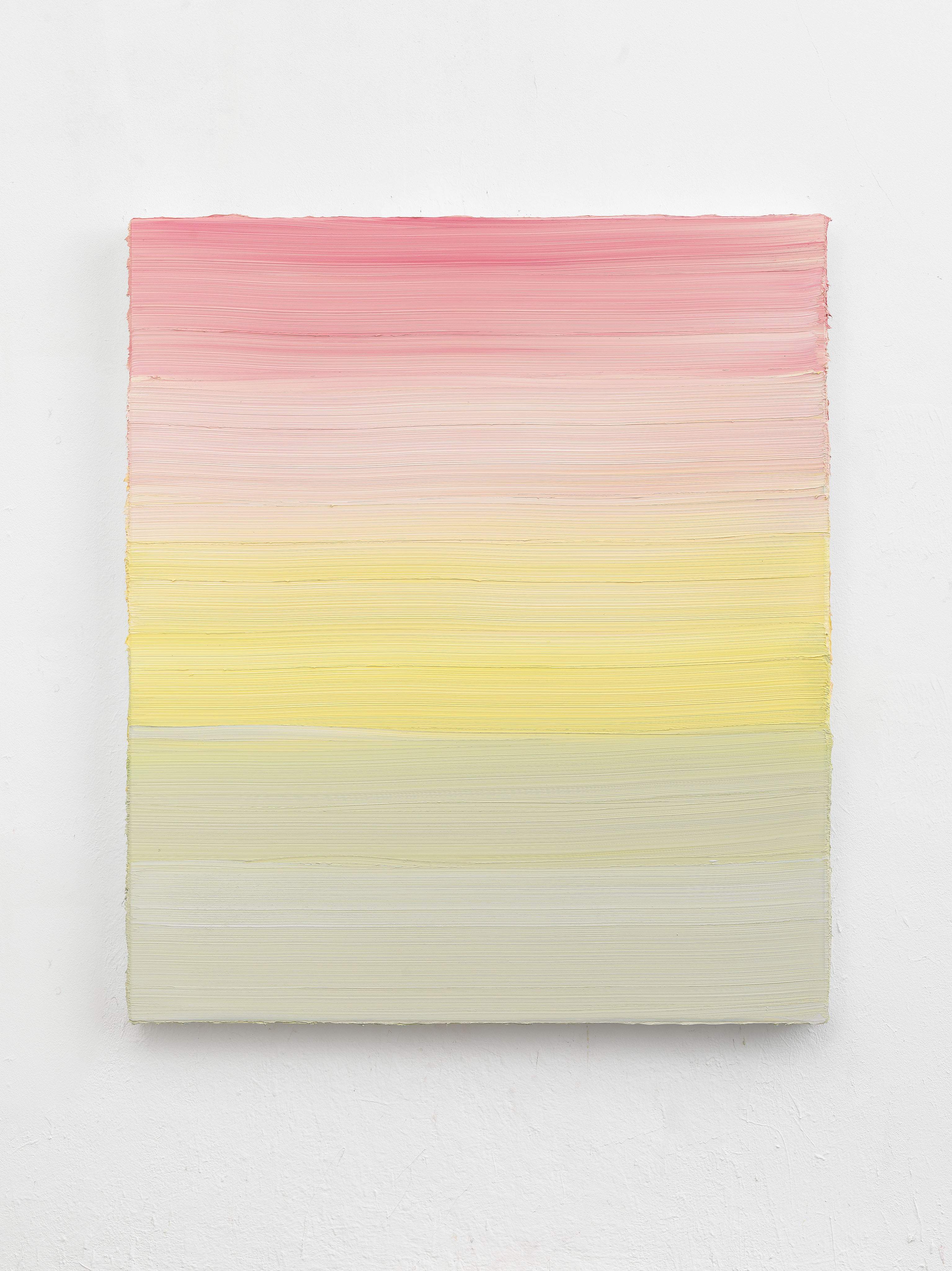 (Permanent yellow light/Brilliant pink/Neutral tint) II, 2021, oil on aluminium, 179 x 156 x  11 cm