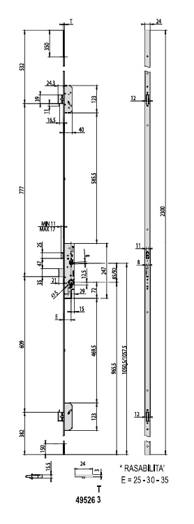 CISA 49526 - Serratura manuale Multipunto da infilare ad ingranaggi con frontale PIATTO