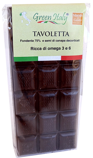 Tavoletta Fondente, cacao 75% con semi di canapa decorticati