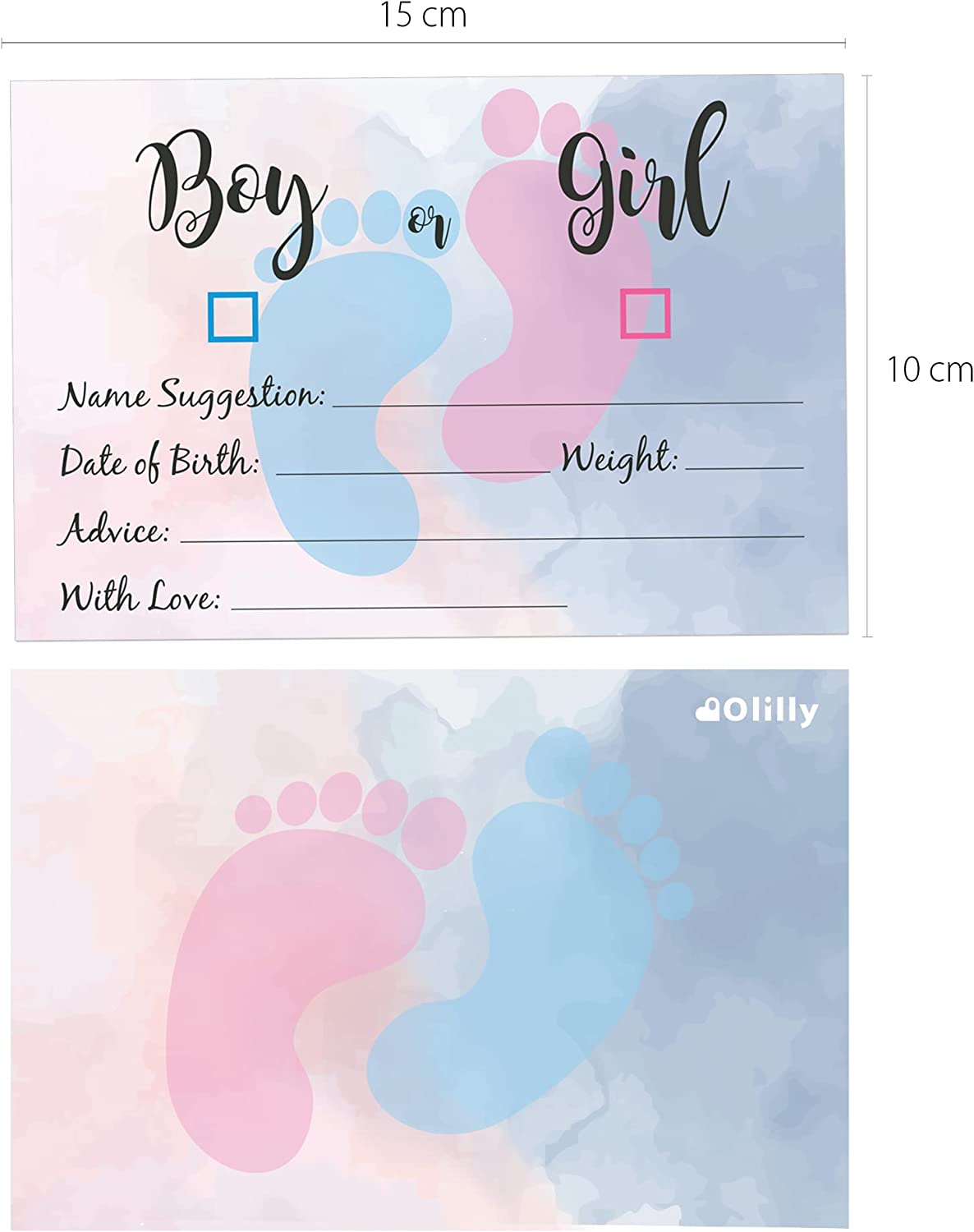 Rif_315 20 Carte in Inglese per il tuo Gender Reveal - Carte Pronostiche per Baby Shower -