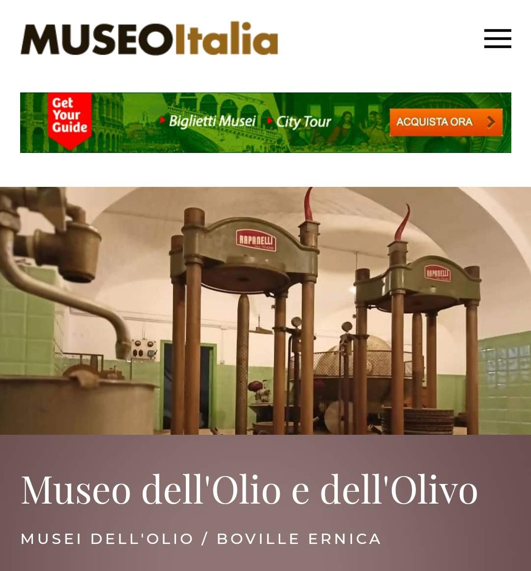 Il Museo dell'Olio e dell'Olivo entra nei Musei On Line