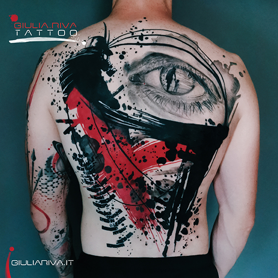 samurai occhio eye tattoo strash polka schiena tattoo realistico