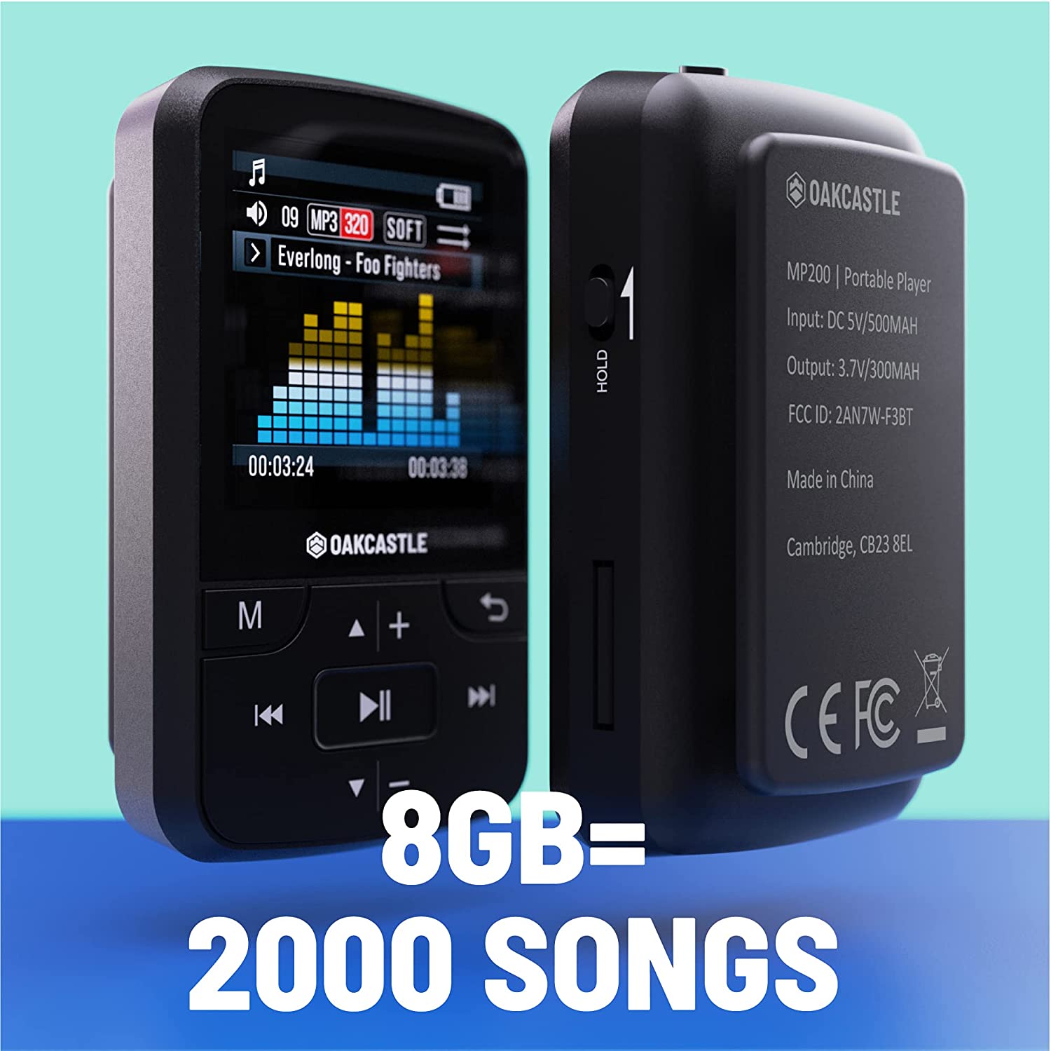 OAKCASTLE MP200 Lettore musicale MP3 da 8GB | Lettore audiolibri portatile
