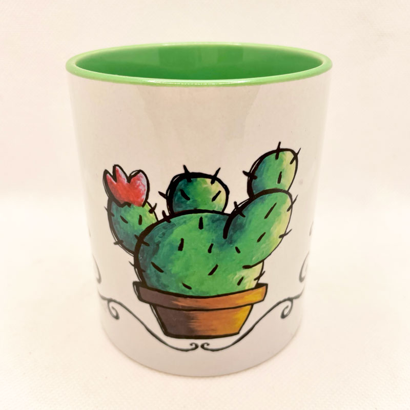 Tazza in verde con cactus