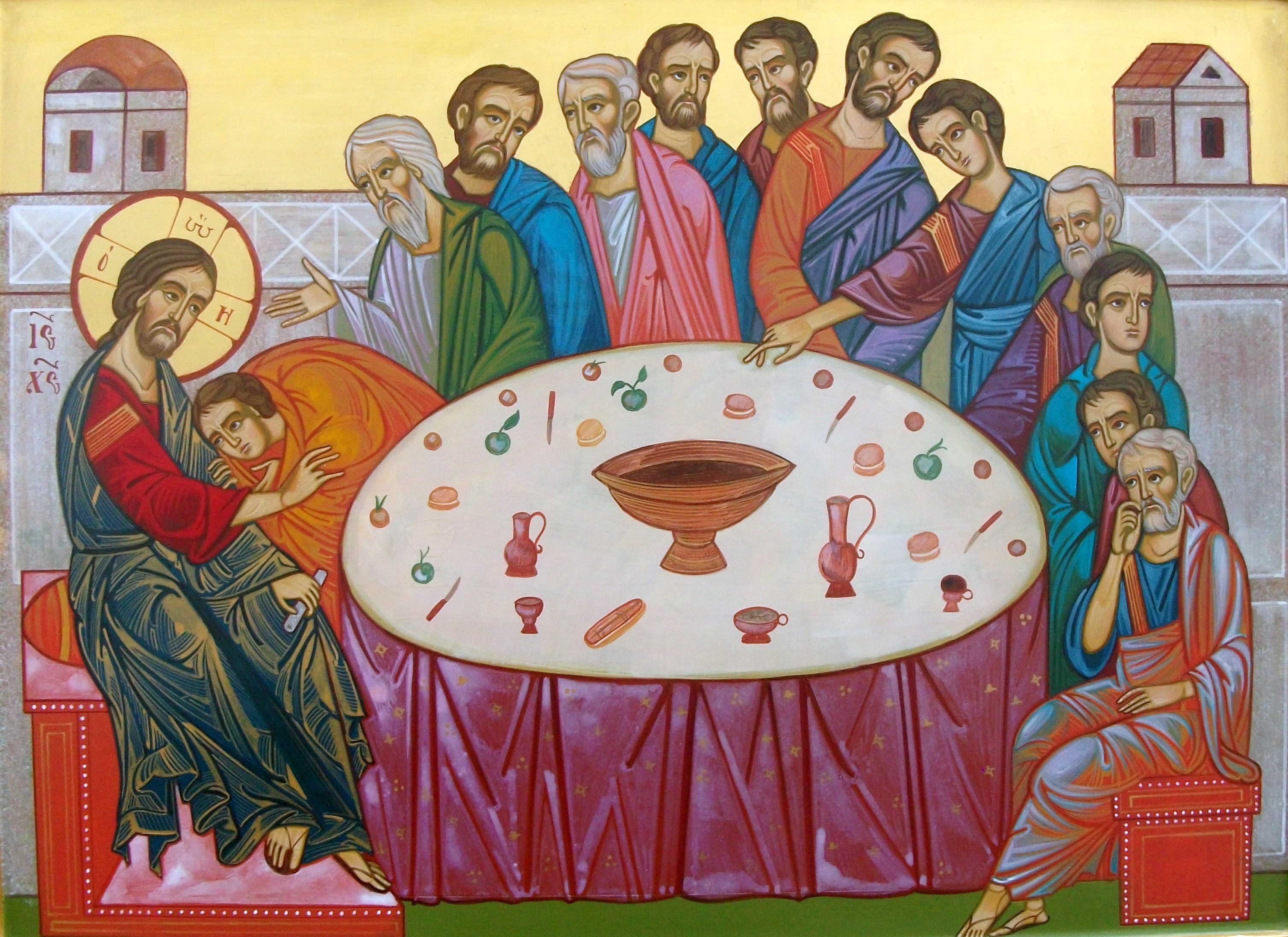 l'immagine rappresenta l'ultima cena che Cristo fece con gli apostoli prima di essere arrestato e crocifisso