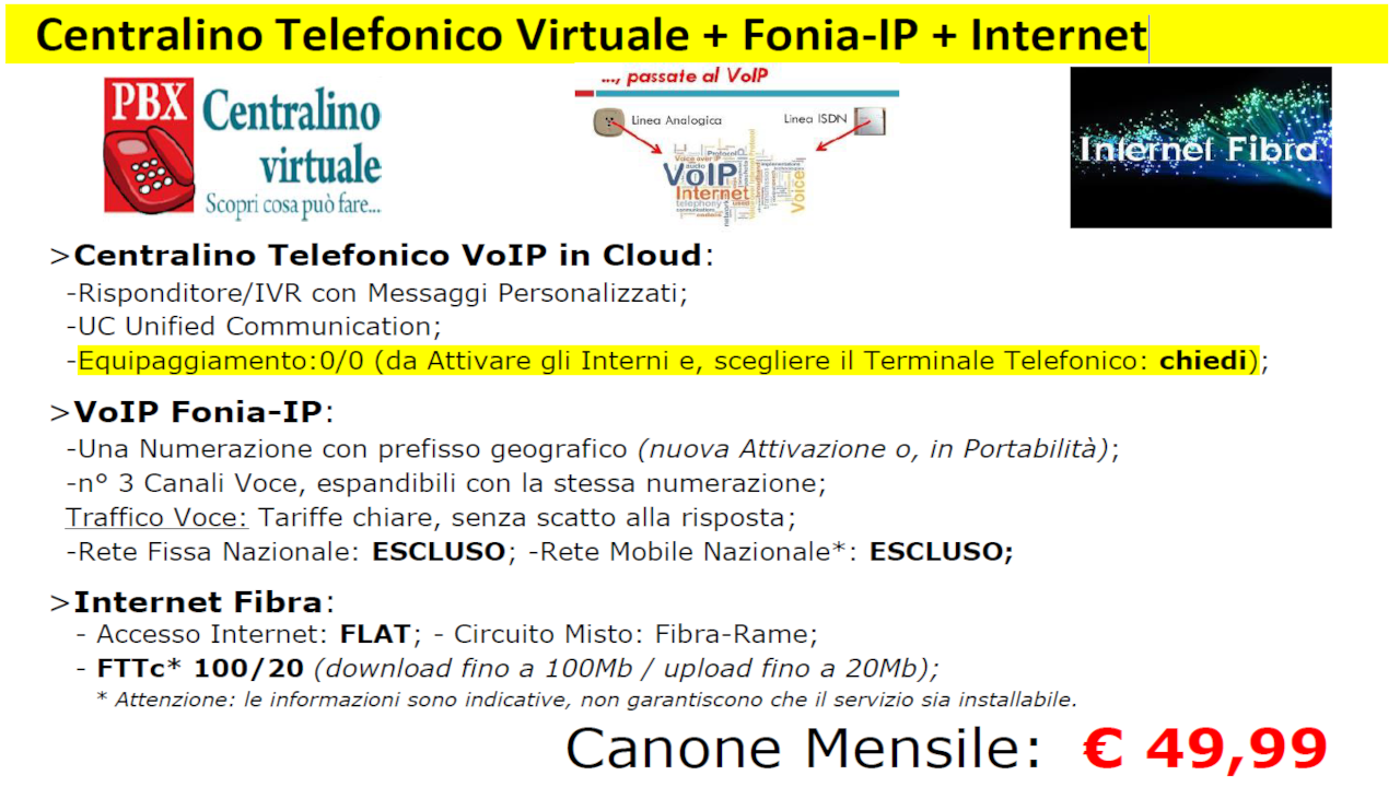 Centralino Telefonico Virtuale + Fonia-IP + Internet