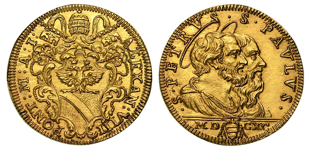 ALESSANDRO VIII (Pietro Ottoboni) 1689-1691. Scudo d'oro 1690 A. I.  SPL/FDC