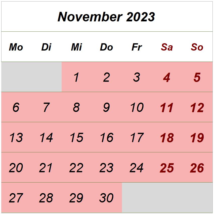 Öffnungszeiten November 2023