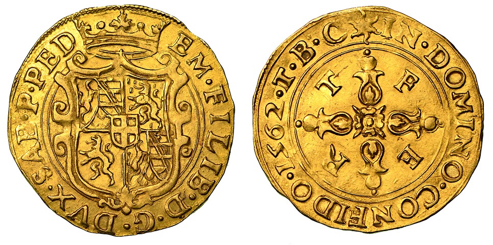 EMANUELE FILIBERTO. Testa di ferro (1559-1580).  Scudo d'oro del Sole 1562 (V tipo).  q.SPL